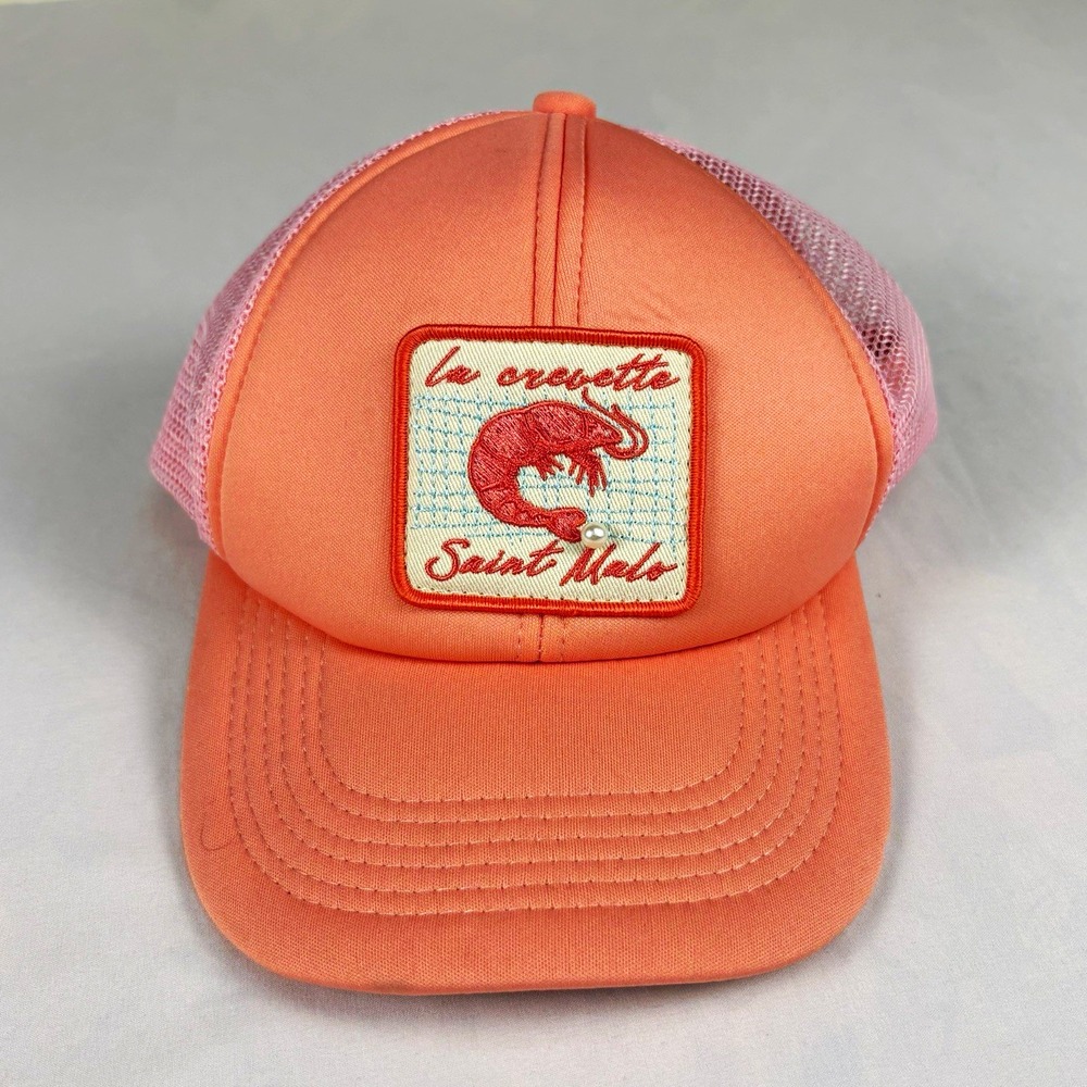 Anthropologie Women's Pink Mesh Back Trucker Hat Lobster Embroidered Patch